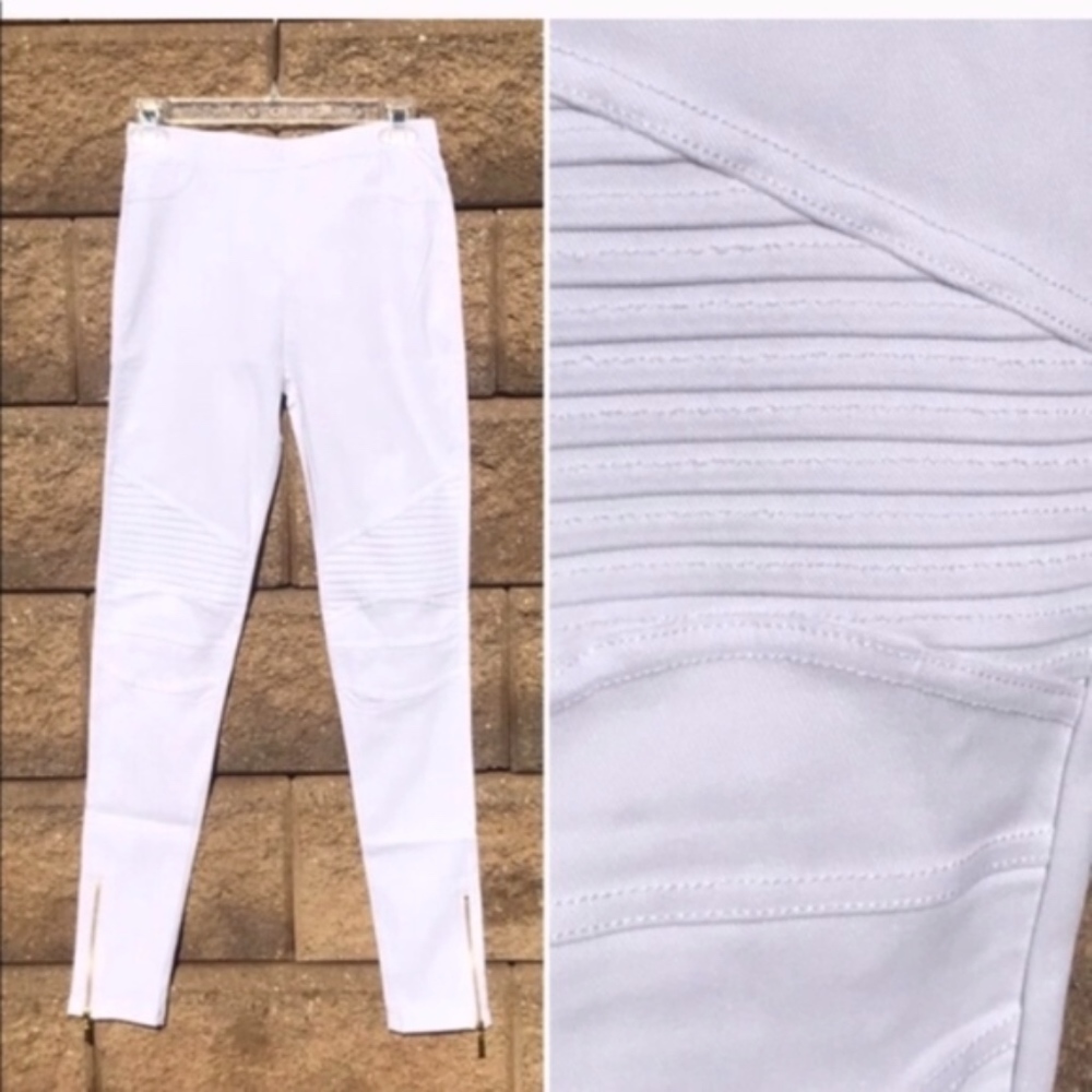 white moto motorcyle ankle zipper pull on leggings - Picture 3 of 3